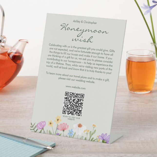 Modern Rustic Wildflower Soft Sage Wedding Pedestal Sign (In SItu)