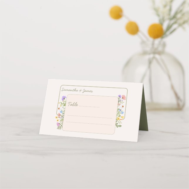 Modern Rustic Wildflower Wedding Place Card (Front)
