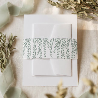 Modern Rustic Willow Tree Foliage Bohemian Wedding Invitation Belly Band
