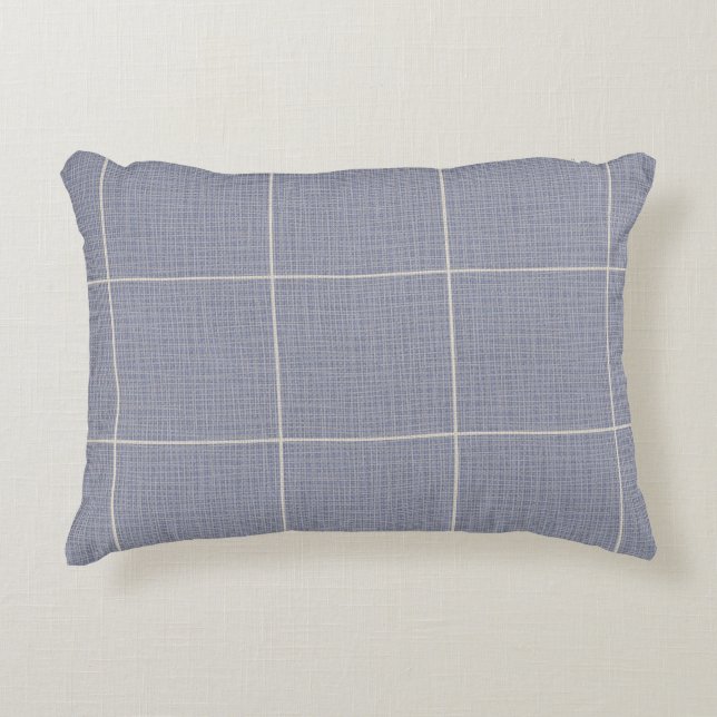 Modern Rustic Windowpane Plaid Linen Blue Accent Pillow (Front)