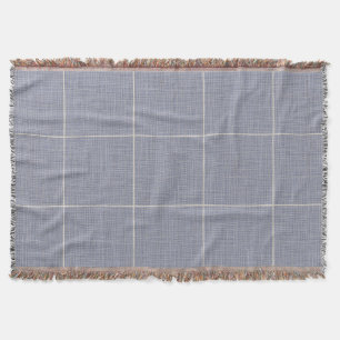 Modern Rustic Windowpane Plaid Linen Blue Throw Blanket