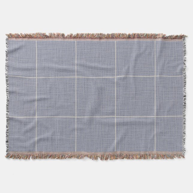Modern Rustic Windowpane Plaid Linen Blue Throw Blanket (Front)