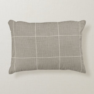 Modern Rustic Windowpane Plaid Linen Grey Accent Pillow
