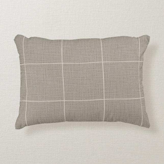 Modern Rustic Windowpane Plaid Linen Grey Accent Pillow (Front)
