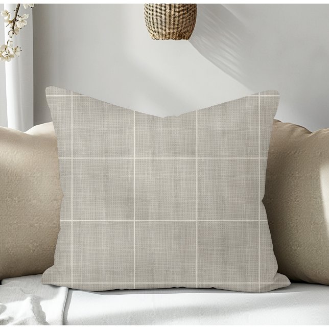 Modern Rustic Windowpane Plaid Linen Grey Throw Pillow (Creator Uploaded)