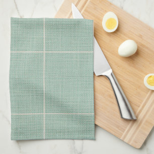 Modern Rustic Windowpane Plaid Linen Light Teal Kitchen Towel