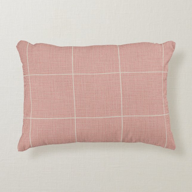 Modern Rustic Windowpane Plaid Linen Pink          Accent Pillow (Front)