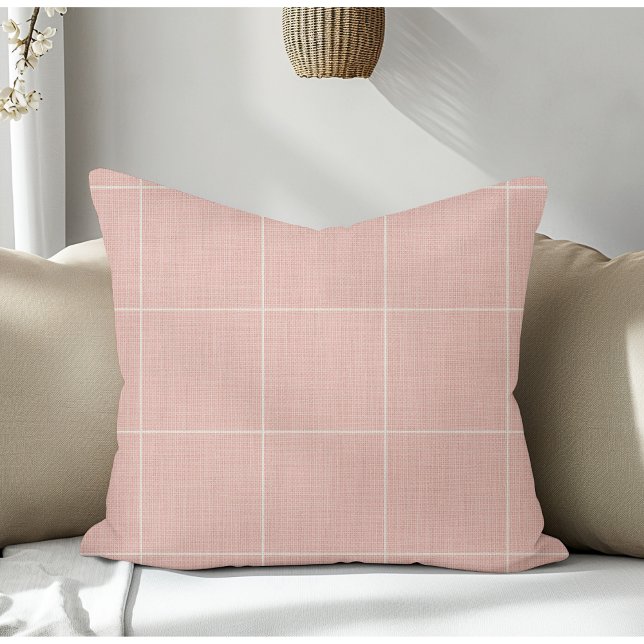 Modern Rustic Windowpane Plaid Linen Pink          Throw Pillow (Creator Uploaded)