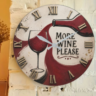 Modern Rustic Wine Lover More Wine Please Large Clock