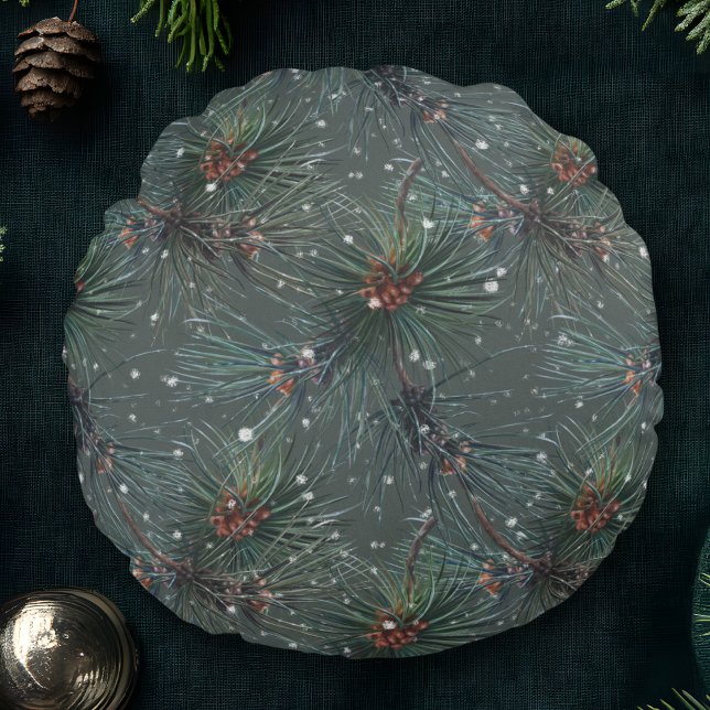 Modern Rustic Winter Pine Pattern Round Pillow (Creator Uploaded)