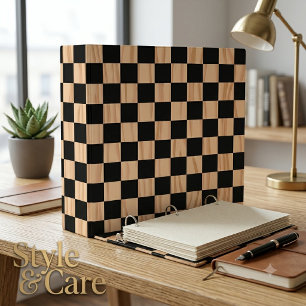 Modern Rustic Wood Black Box Pattern 3 Ring Binder