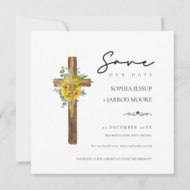 Modern Rustic Wood Cross Botanical Wedding Save The Date (Front)