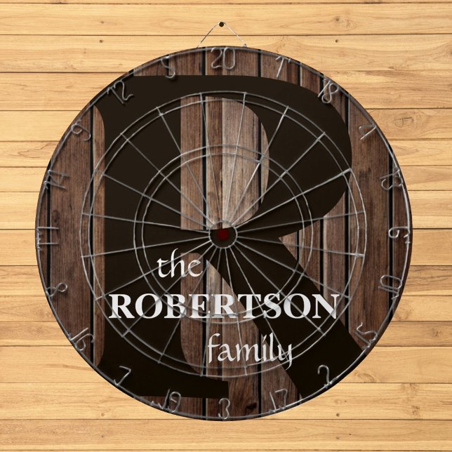 Modern Rustic Wood Family Monogram Dartboard (Creator Uploaded)