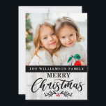 Modern Rustic Wood Family Photo Christmas Card<br><div class="desc">Modern Rustic Wood Family Photo Christmas Card - What a lovely way to send out your holiday greetings this holiday season. Your favourite photo is featured on this very special Christmas postcard and the card is personalized with your family name and Merry Christmas in pretty, modern script typography, and is...</div>