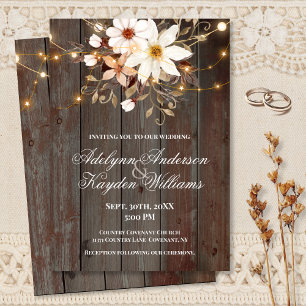 Modern Rustic Wood Floral Lights Wedding  Invitation
