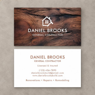 Modern Rustic Wood General Contractor Business Card