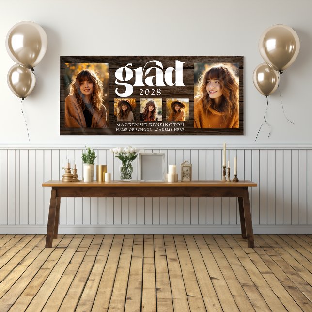 Modern Rustic Wood Graduation Photo Collage  Banner (Modern Rustic Wood Graduation Photo Collage Banner)