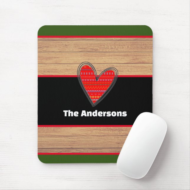 Modern Rustic Wood Heart Custom Name  Mouse Pad (With Mouse)