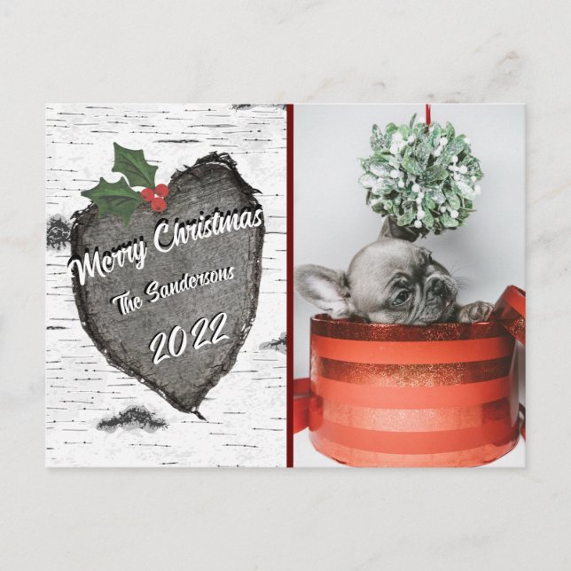 Modern Rustic Wood Heart Family Photo  Holiday Postcard (Front)
