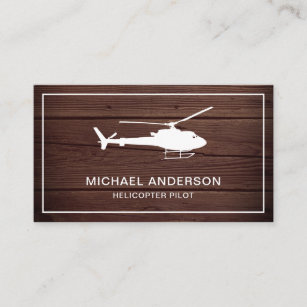 Modern Rustic Wood Helicopter Pilot Business Card