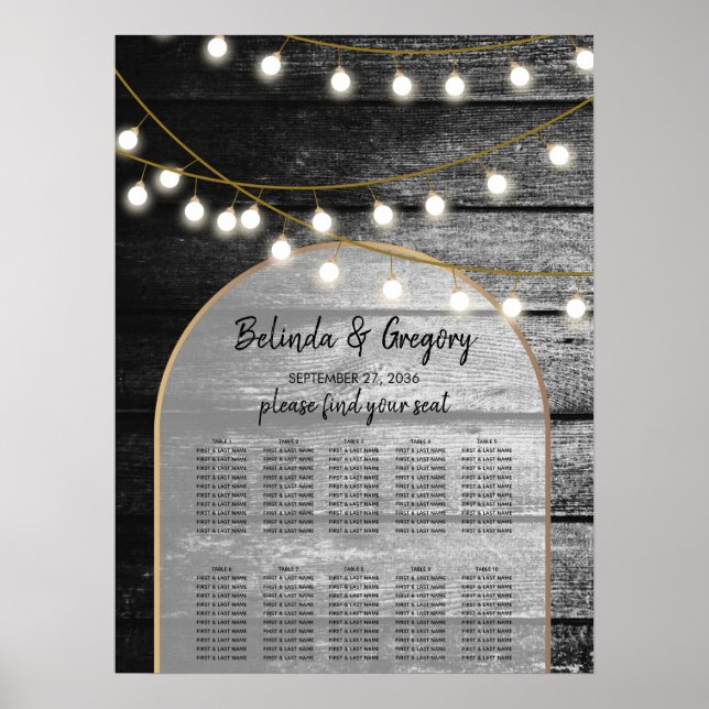 Modern Rustic Wood Lights Wedding Seating Chart (Front)