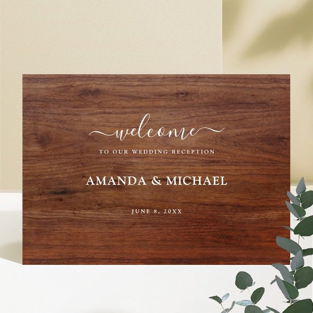 Modern Rustic Wood Look Wedding Reception Welcome Poster (Creator Uploaded)
