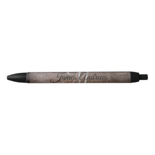 Modern Rustic Wood Monogrammed Black Ink Pen