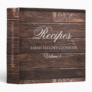 Modern Rustic Wood Pattern Script Name Recipe  Binder