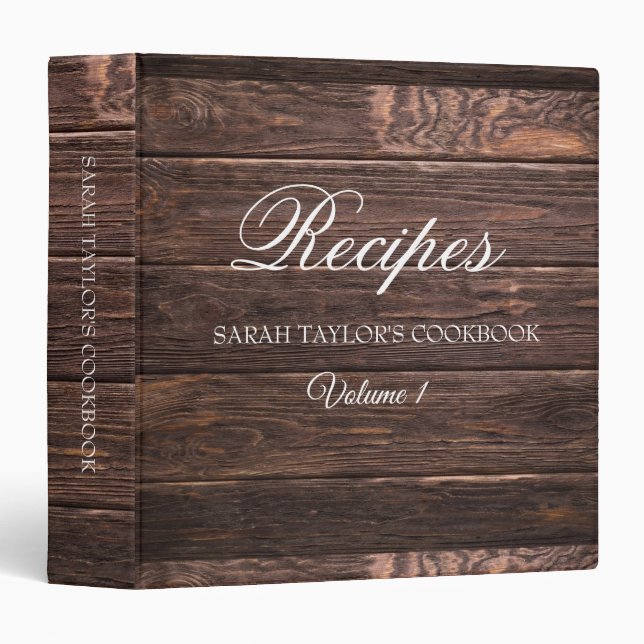 Modern Rustic Wood Pattern Script Name Recipe  Binder (Front/Spine)