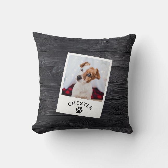 Modern Rustic Wood Pet Photo Dog Mom Cat Throw Pillow (Front)
