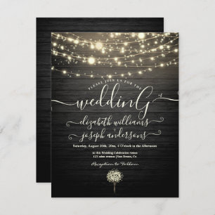Modern Rustic Wood & White Lights String wedding   Invitation