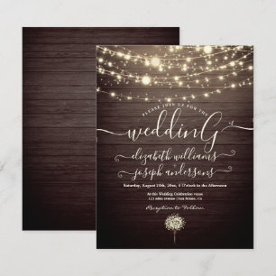 Modern Rustic Wood & White Lights String wedding Invitation
