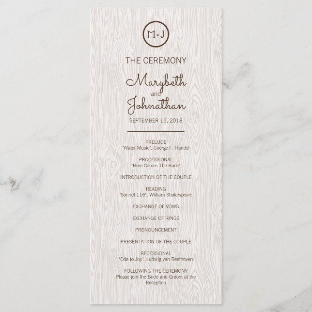 Modern Rustic Woodgrain Wedding Ceremony Program (Front)