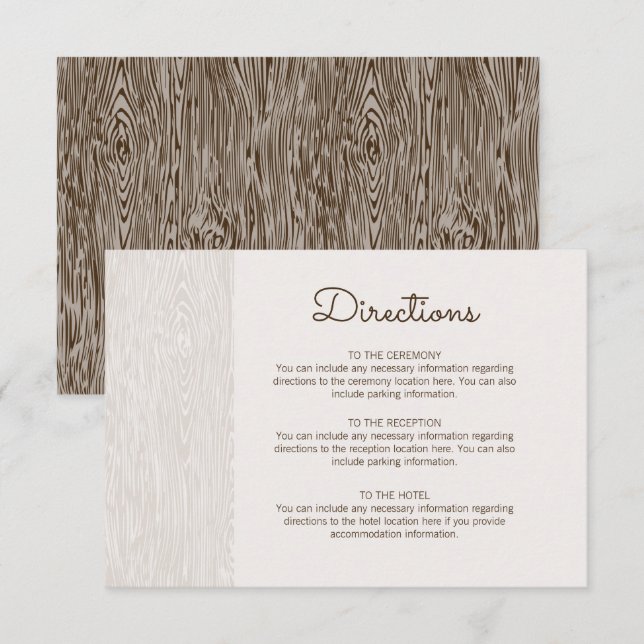 Modern Rustic Woodgrain Wedding Directions Card (Front/Back)