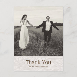 Modern Rustic Woodgrain Wedding Thank You Postcard