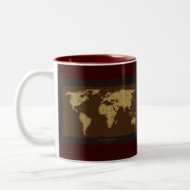 Modern Rustic World Map on great a Gift Item! Two-Tone Coffee Mug (Left)