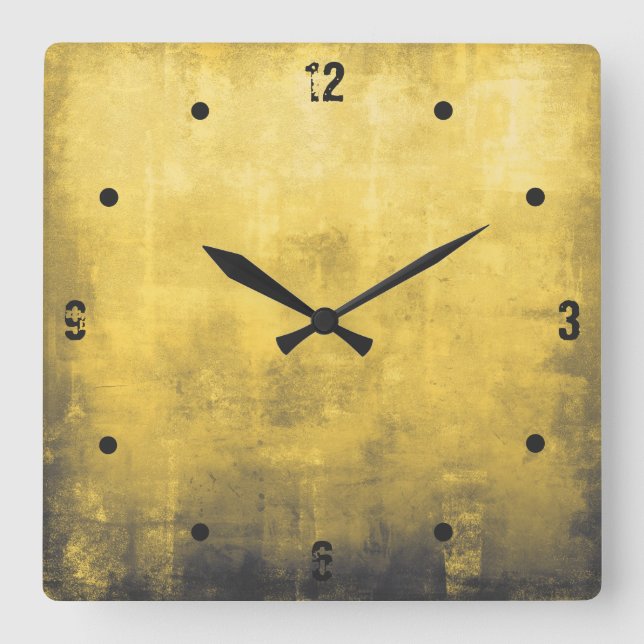 Modern rustic yellow gray white abstract square wall clock (Front)