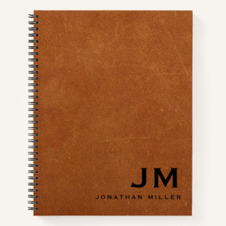 Modern Sable Leather Monogram Initials Name Notebook