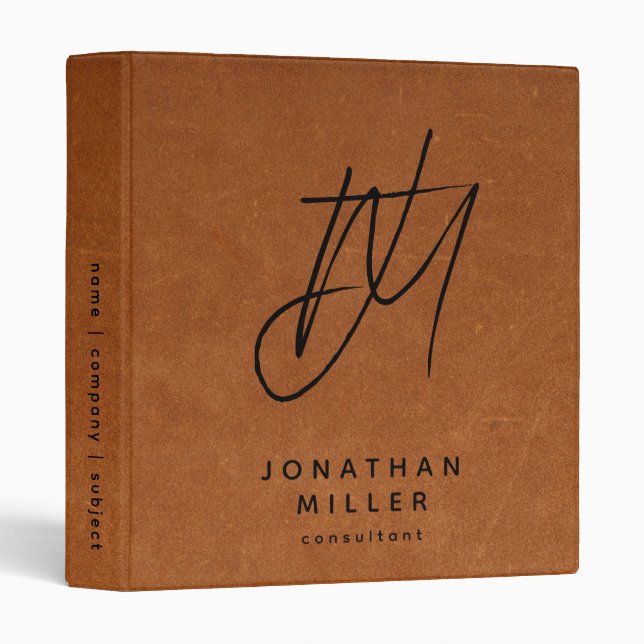 Modern Sable Leather Print Modern Monogram Binder (Front/Spine)