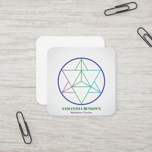 Modern Sacred Geometry Symbol Merkabah  Square Business Card (Front/Back In Situ)