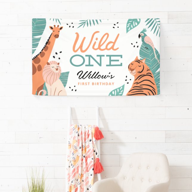 Modern Safari Animals Wild One 1st Birthday Party Banner (Insitu)
