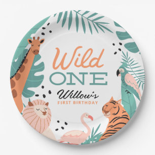 Modern Safari Animals Wild One 1st Birthday Party Paper Plate
