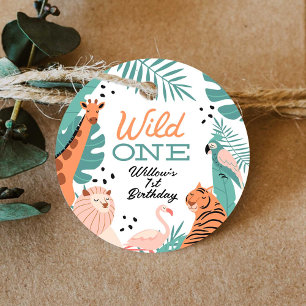 Modern Safari Animals Wild One Birthday Favour Tag