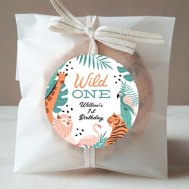 Modern Safari Animals Wild One Birthday Stickers (Creator Uploaded)