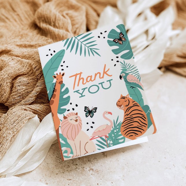 Modern Safari Animals Wild One Thank You Cards (Creator Uploaded)