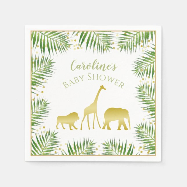 Modern Safari Baby Shower Paper Napkins in Gold (Front)