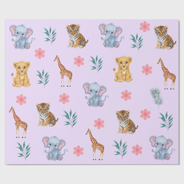 Modern Safari Jungle Animals elephant Tiger Lion   Wrapping Paper (Flat)