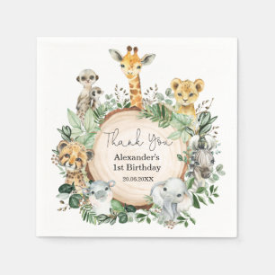 Modern Safari Wild Animals Greenery Party Napkin