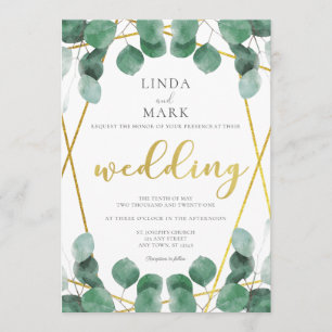 Modern Sage and Gold Eucalyptus Greenery Wedding Invitation