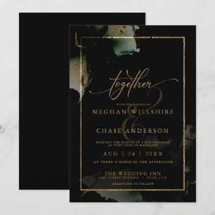 Modern Sage Black Custom2 Watercolor Invitation